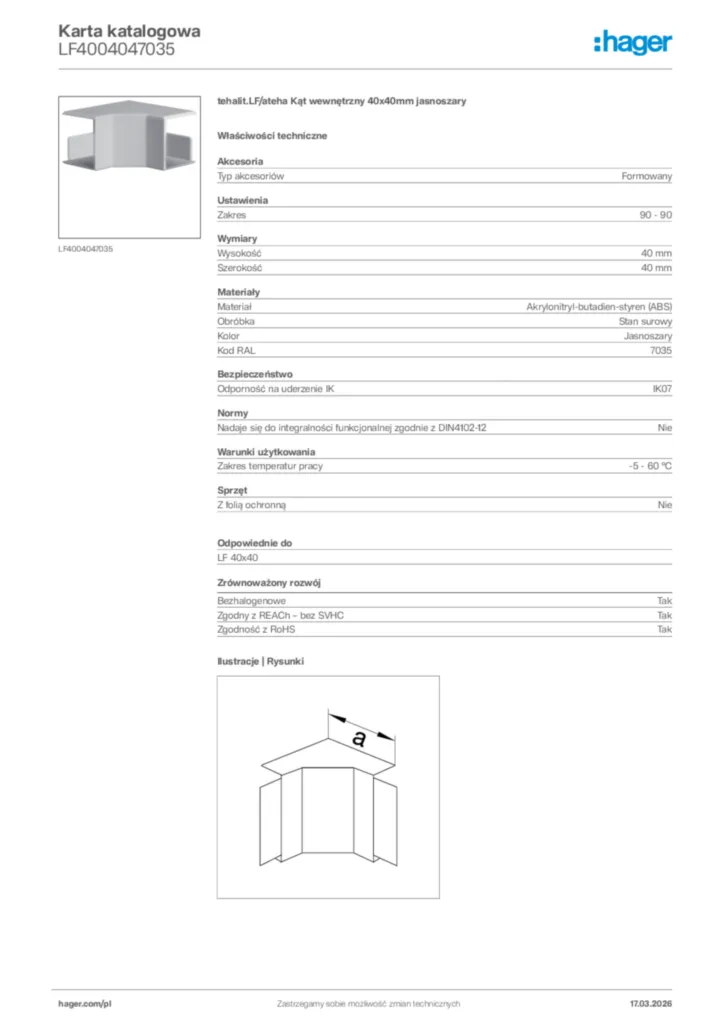 Zdjęcie Hager Karta katalogowa LF4004047035 | Hager Polska