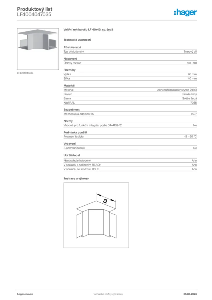 Obrázek Hager Product data sheet LF4004047035 | Hager