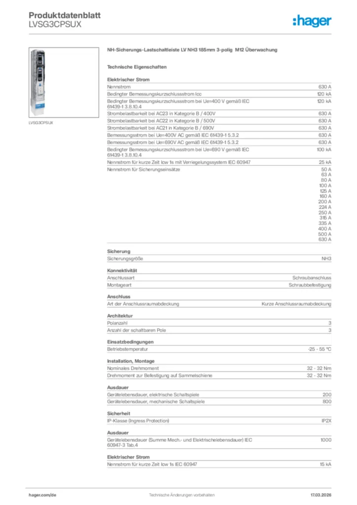 Bild Hager Produktdatenblatt LVSG3CPSUX | Hager Deutschland