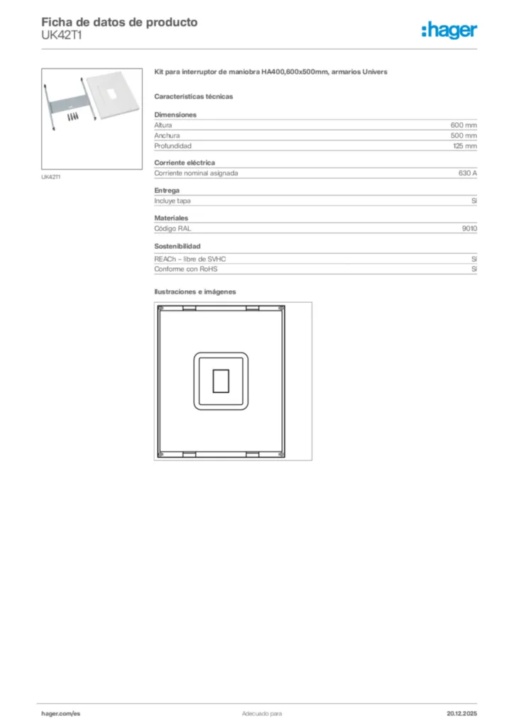 Imagen Hager Ficha de datos de producto UK42T1 | Hager España