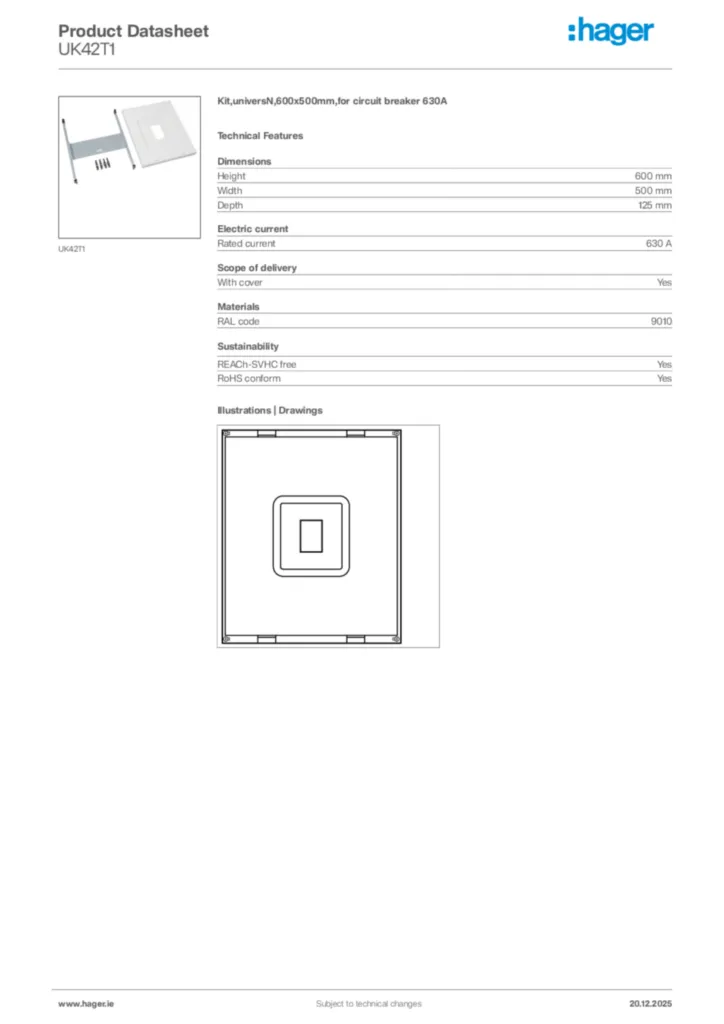 Image Hager Product data sheet UK42T1  | Hager