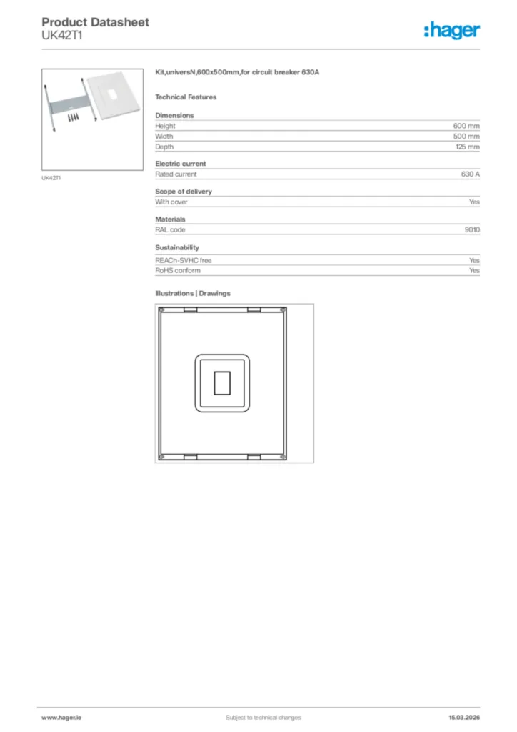 Image Hager Product data sheet UK42T1  | Hager