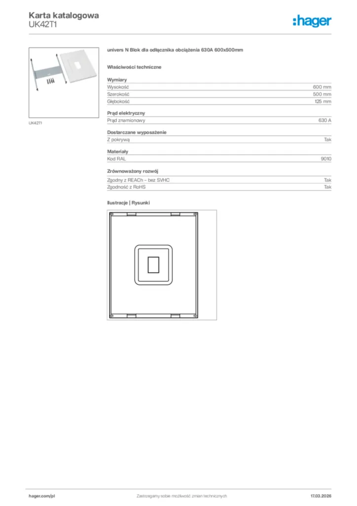 Zdjęcie Hager Karta katalogowa UK42T1 | Hager Polska