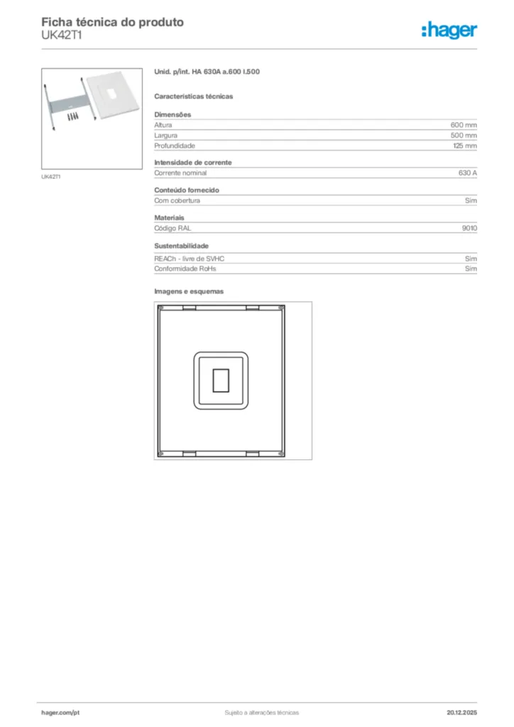 Imagem Hager Ficha técnica do produto UK42T1 | Hager Portugal