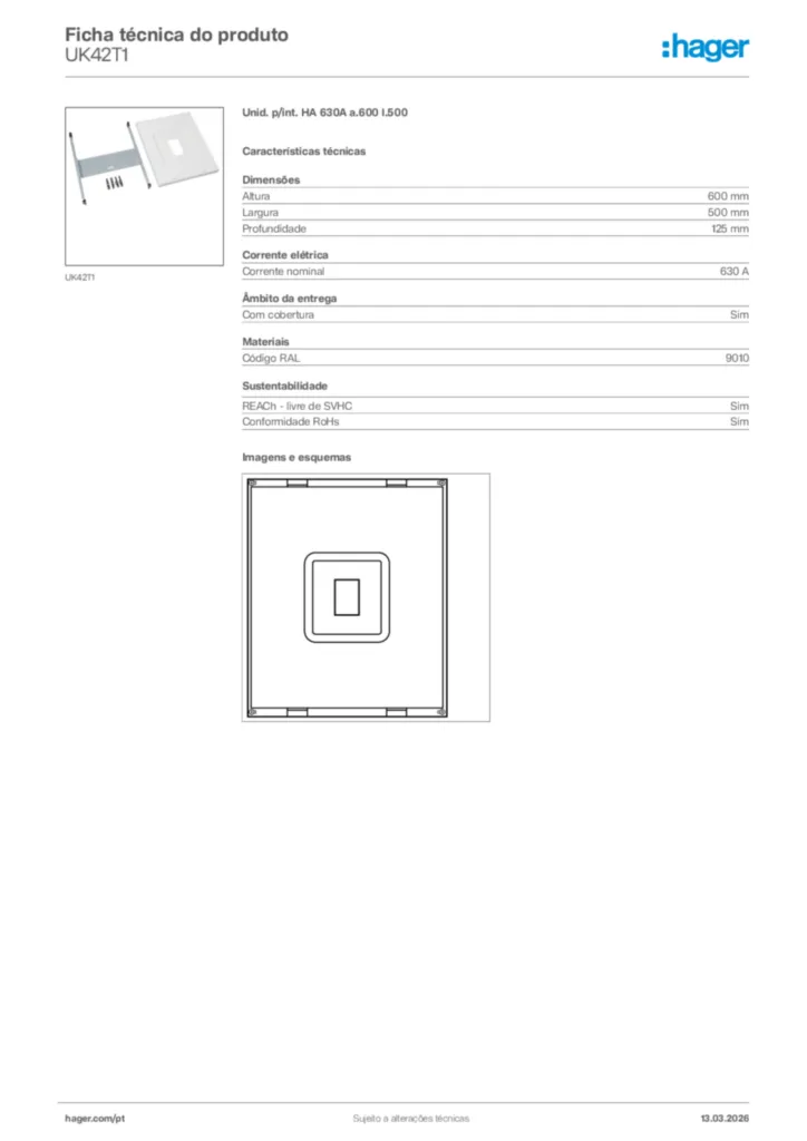 Imagem Hager Ficha técnica do produto UK42T1 | Hager Portugal