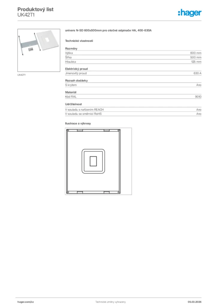 Obrázek Hager Product data sheet UK42T1 | Hager