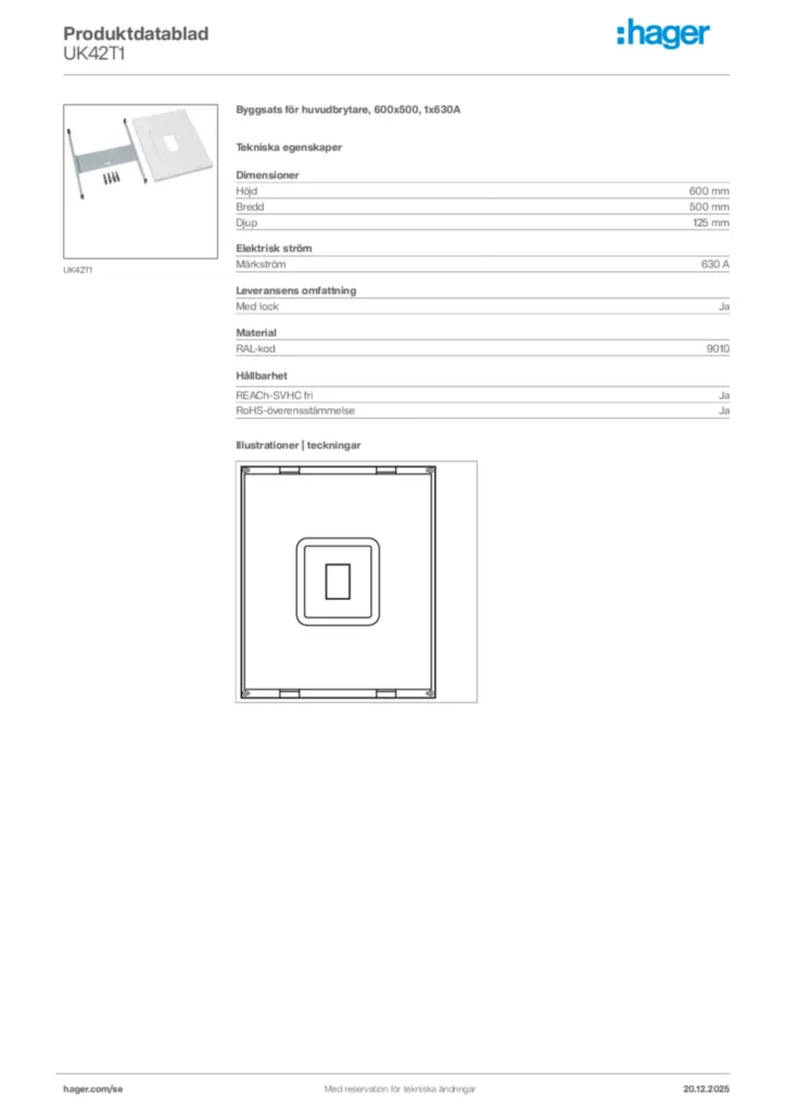 Bild Hager Produktdatablad UK42T1 | Hager Sverige