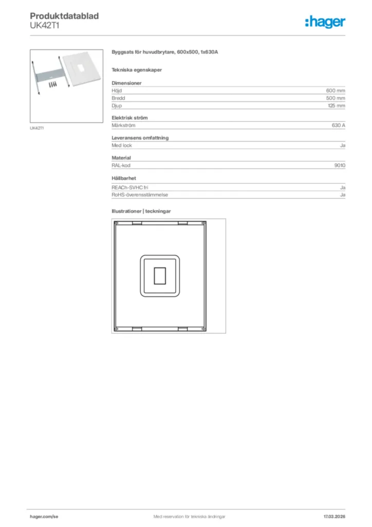 Bild Hager Produktdatablad UK42T1 | Hager Sverige