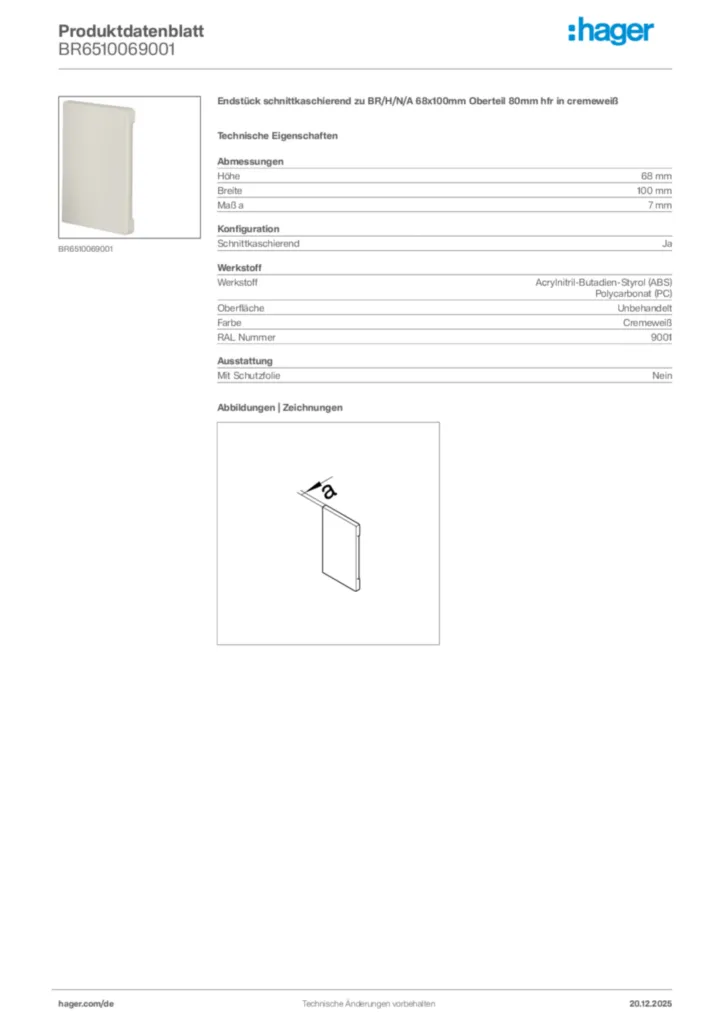 Bild Hager Produktdatenblatt BR6510069001 | Hager Deutschland