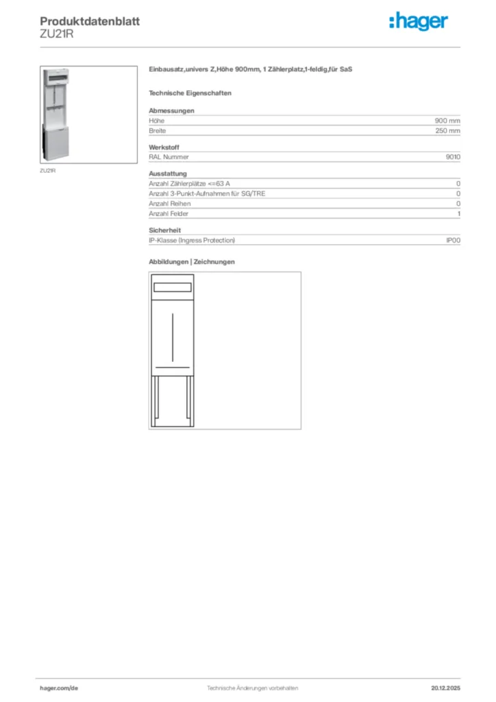 Bild Hager Produktdatenblatt ZU21R | Hager Deutschland