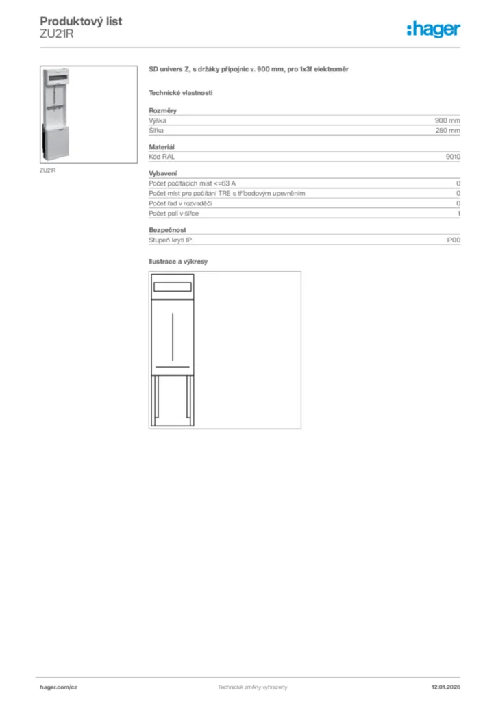 Obrázek Hager Product data sheet ZU21R | Hager