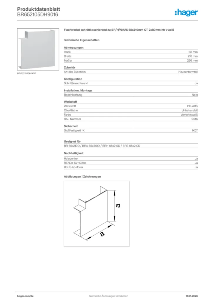 Bild Hager Produktdatenblatt BR652105DH9016 | Hager Deutschland