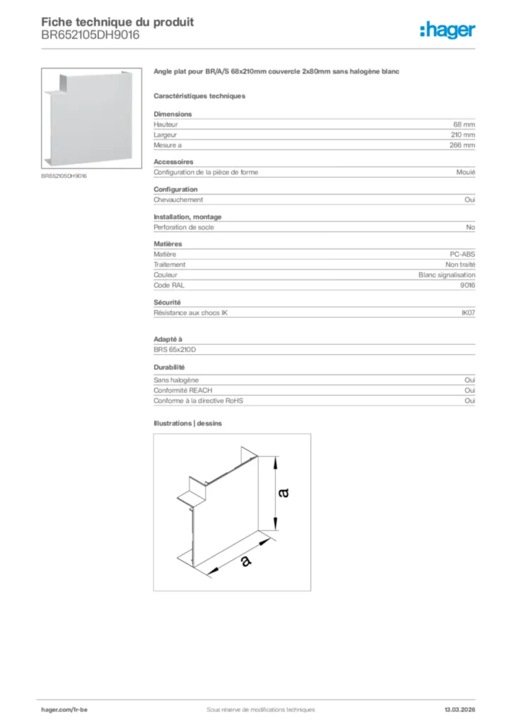 Image Hager Fiche technique du produit BR652105DH9016 | Hager Belgique