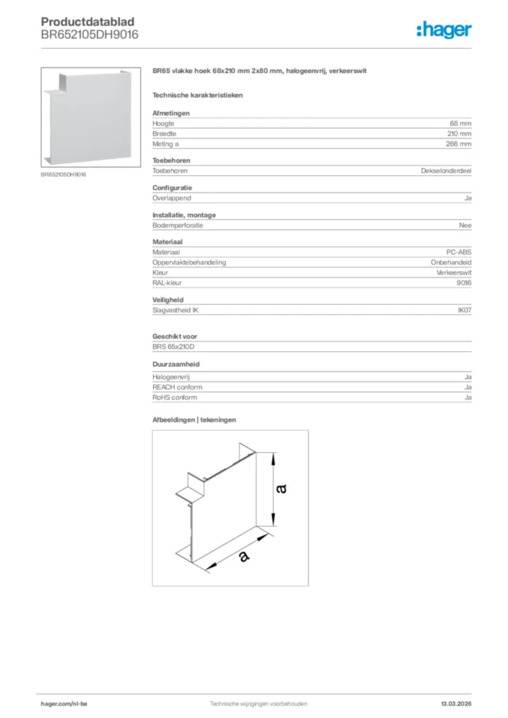 Afbeelding Hager Productdatablad BR652105DH9016 | Hager Belgium