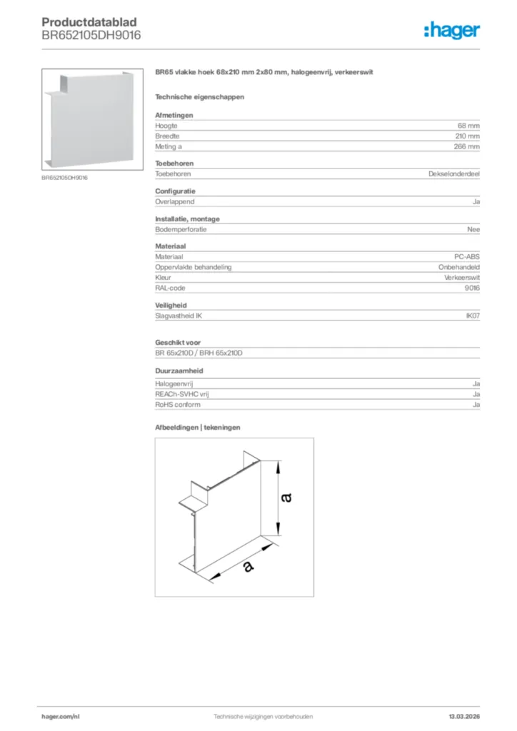 Afbeelding Hager Productdatablad BR652105DH9016 | Hager Nederland
