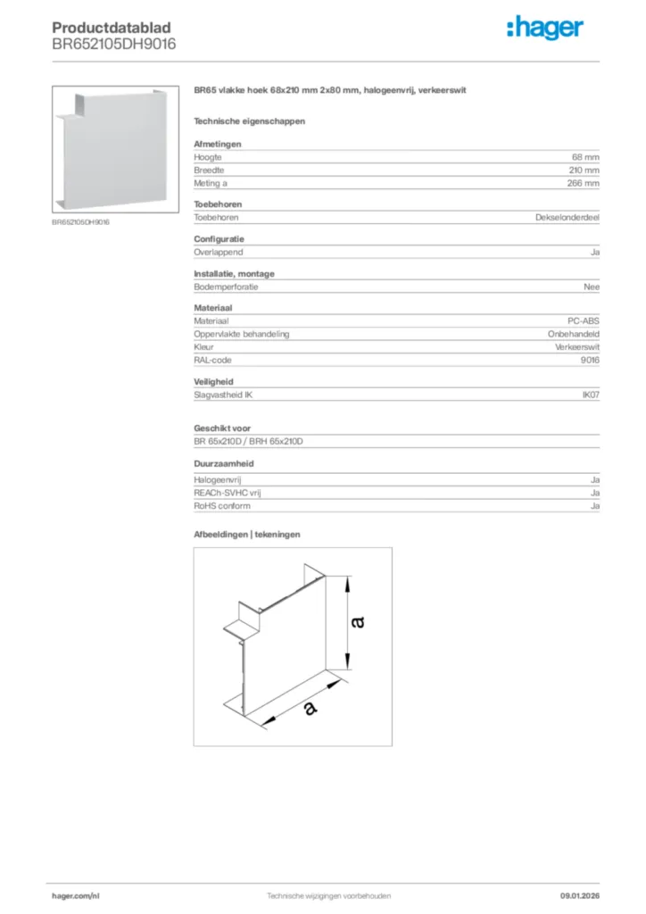 Afbeelding Hager Productdatablad BR652105DH9016 | Hager Nederland
