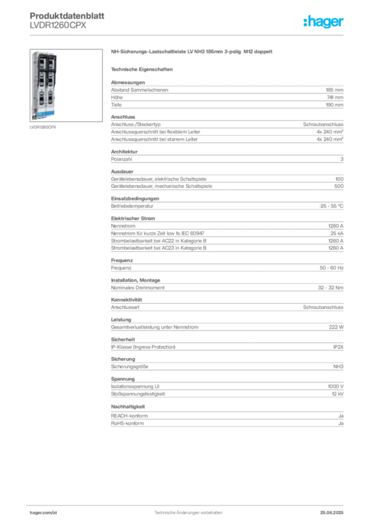 Bild Hager Produktdatenblatt LVDR1260CPX | Hager Deutschland