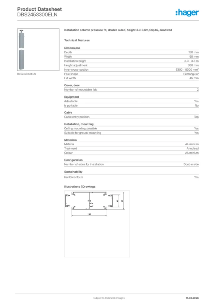 Image Hager Product data sheet DBS2453300ELN  | Hager Africa
