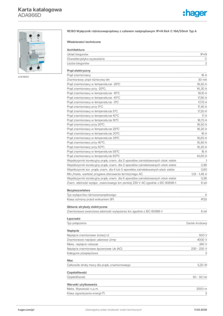Zdjęcie Hager Karta katalogowa ADA966D | Hager Polska