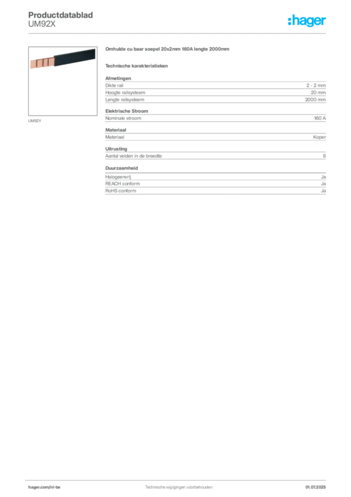 Afbeelding Hager Productdatablad UM92X | Hager Belgium