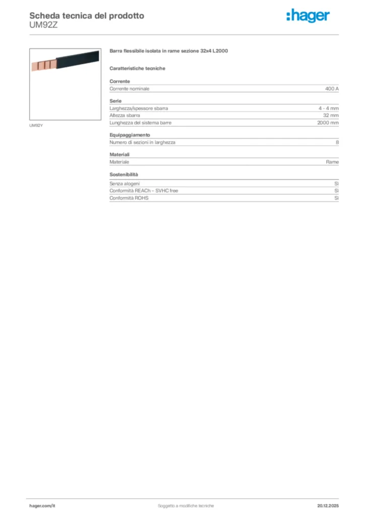 Immagine Hager Scheda tecnica del prodotto UM92Z | Hager Italia