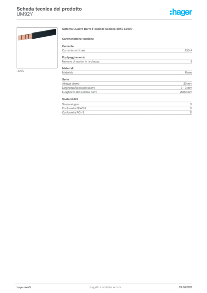 Immagine Hager Scheda tecnica del prodotto UM92Y | Hager Italia
