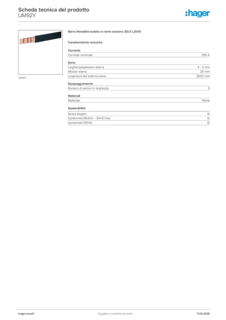 Immagine Hager Scheda tecnica del prodotto UM92Y | Hager Italia