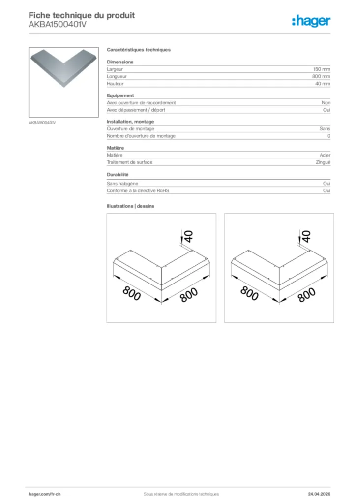 Image Hager Fiche technique du produit AKBA1500401V | Hager Suisse