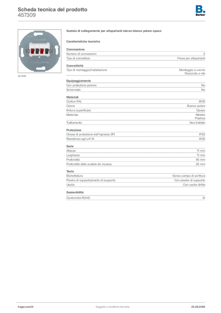 Immagine Berker Scheda tecnica del prodotto 457309 | Hager Italia