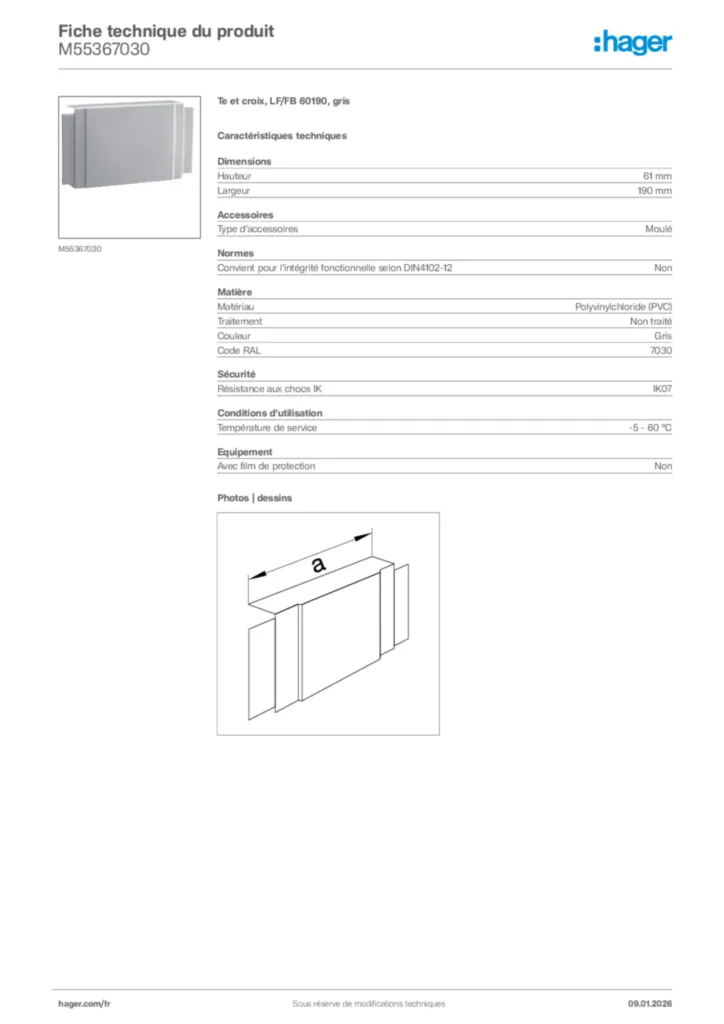 Image Hager Fiche technique du produit M55367030 | Hager France