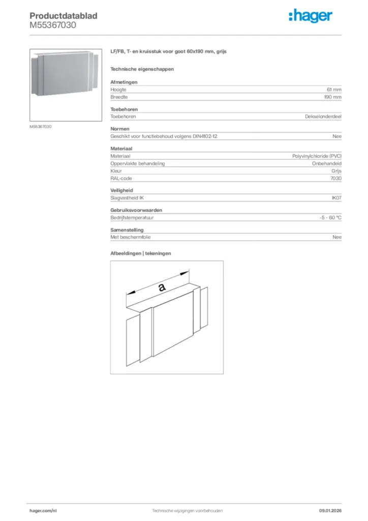 Afbeelding Hager Productdatablad M55367030 | Hager Nederland