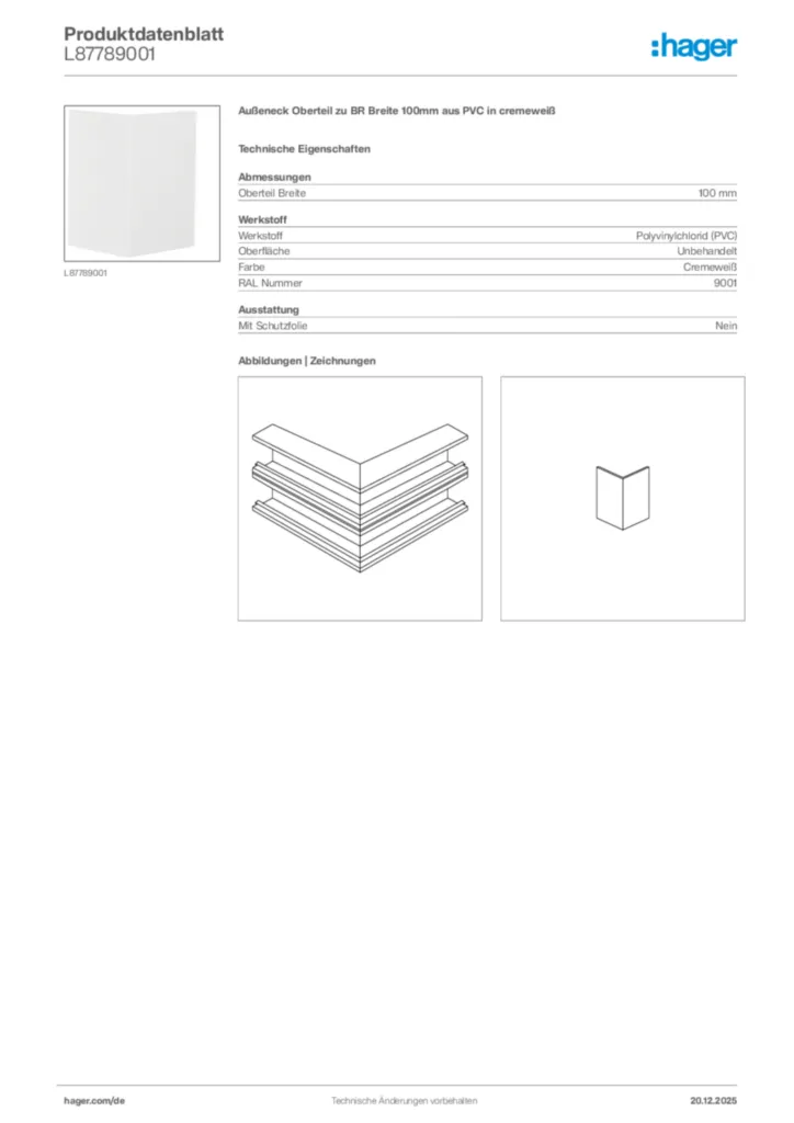 Bild Hager Produktdatenblatt L87789001 | Hager Deutschland