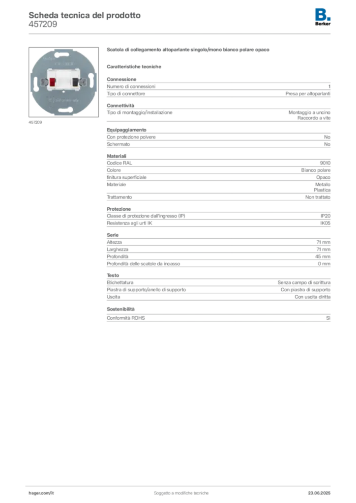 Immagine Berker Scheda tecnica del prodotto 457209 | Hager Italia