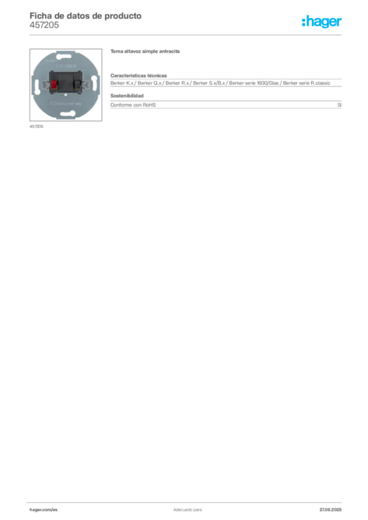 Imagen Hager Ficha de datos de producto 457205 | Hager España