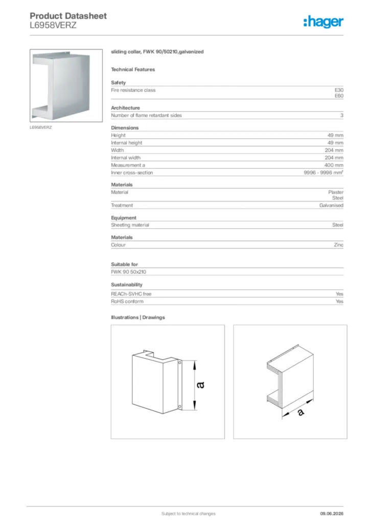 Image Hager Product data sheet L6958VERZ  | Hager Africa