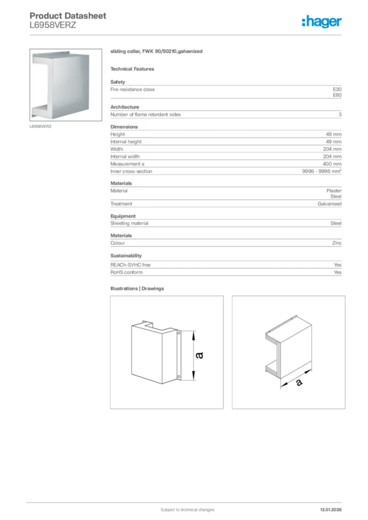 Image Hager Product data sheet L6958VERZ  | Hager Africa