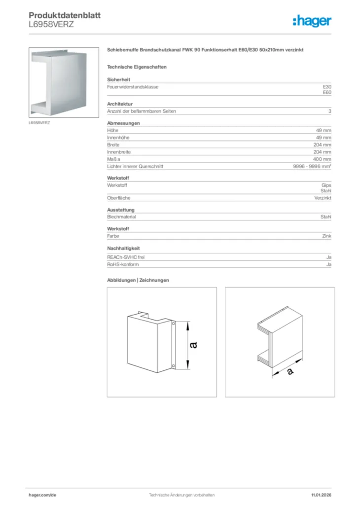 Bild Hager Produktdatenblatt L6958VERZ | Hager Deutschland