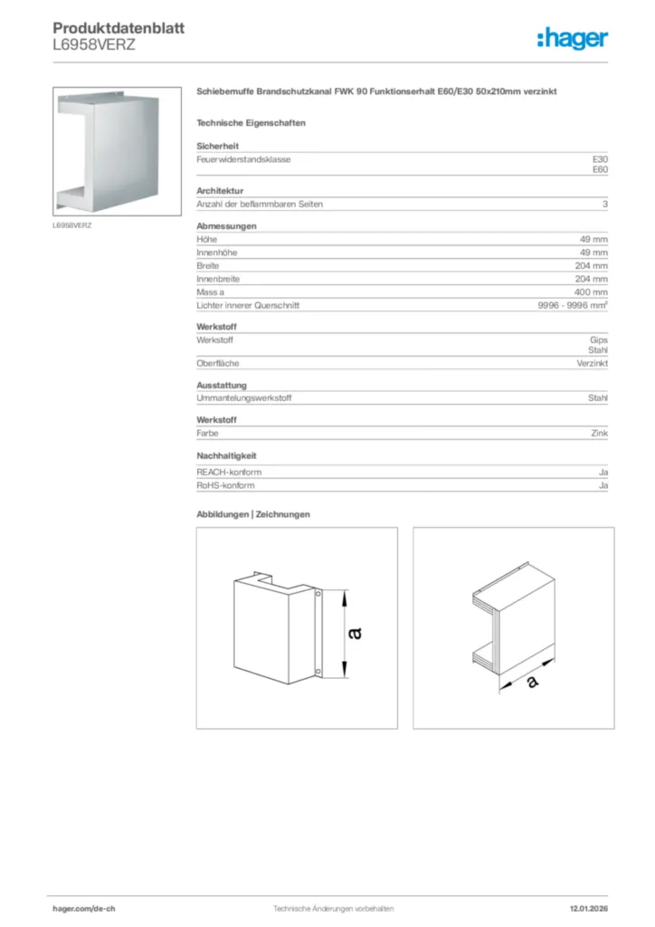 Bild Hager Produktdatenblatt L6958VERZ | Hager Schweiz