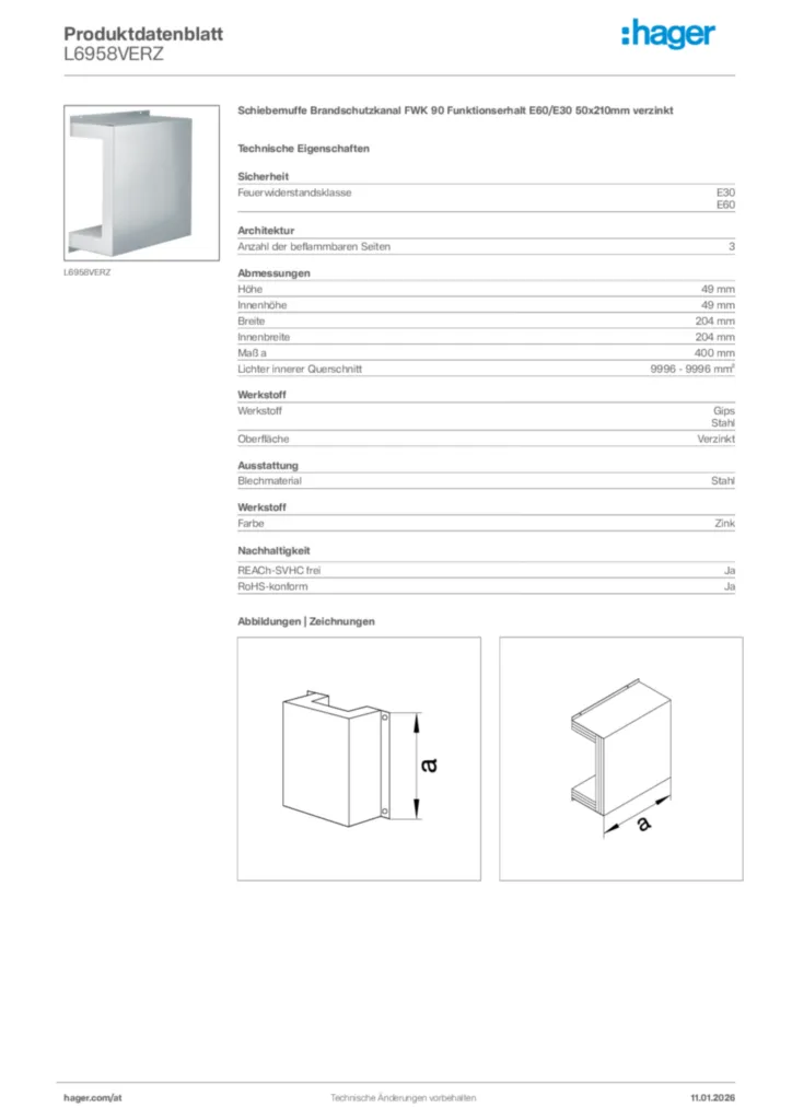 Bild Hager Produktdatenblatt L6958VERZ | Hager Deutschland