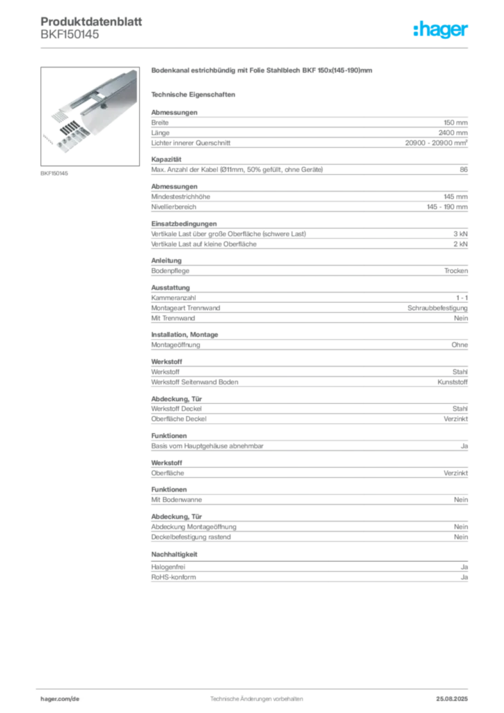Bild Hager Produktdatenblatt BKF150145 | Hager Deutschland