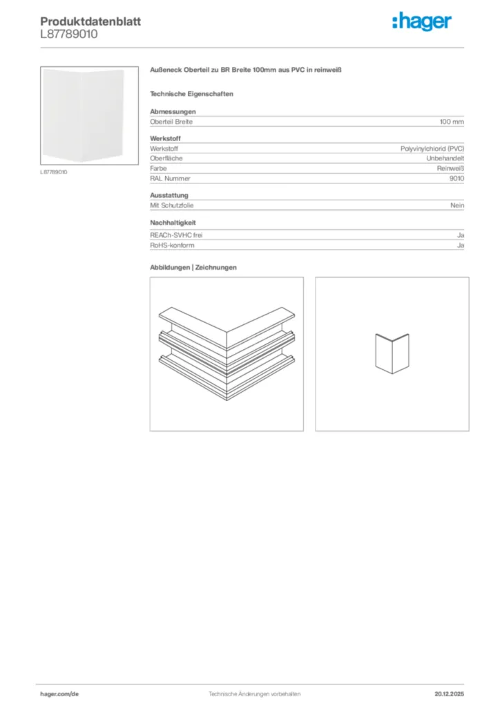 Bild Hager Produktdatenblatt L87789010 | Hager Deutschland