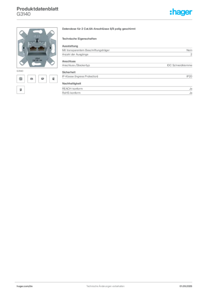 Hager Produktdatenblatt G3140