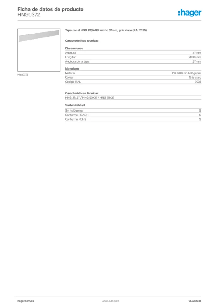 Imagen Hager Ficha de datos de producto HNG0372 | Hager España