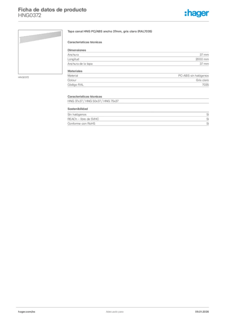 Imagen Hager Ficha de datos de producto HNG0372 | Hager España