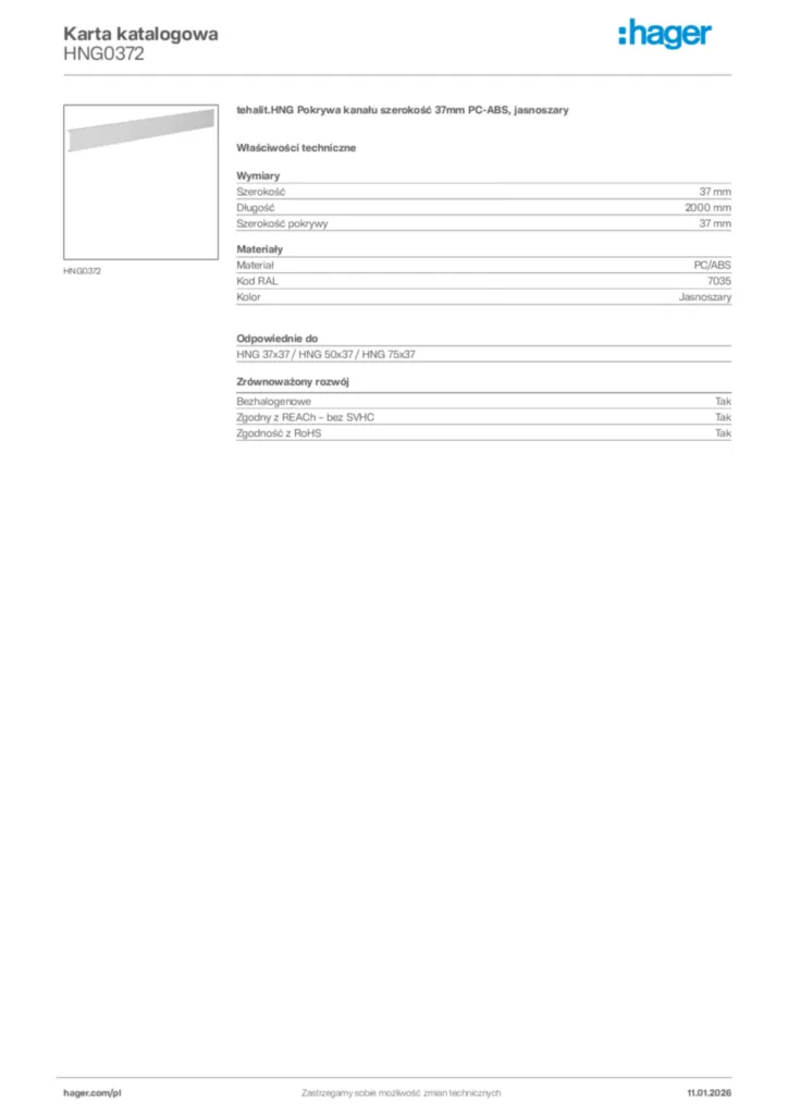 Zdjęcie Hager Karta katalogowa HNG0372 | Hager Polska