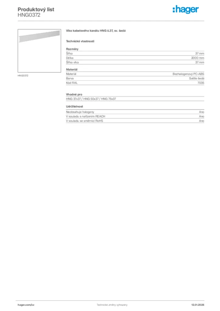 Obrázek Hager Product data sheet HNG0372 | Hager