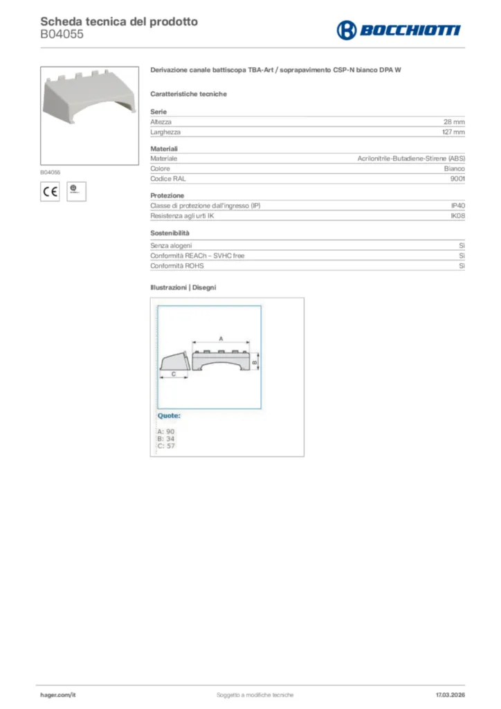 Immagine Bocchiotti Scheda tecnica del prodotto B04055 | Hager Italia