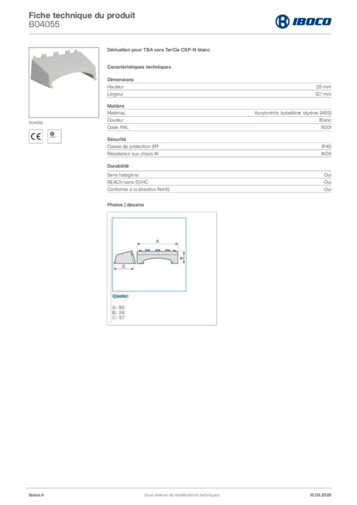 Image Iboco Fiche technique du produit B04055 | Hager France