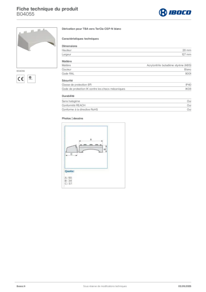 Image Iboco Fiche technique du produit B04055 | Hager France