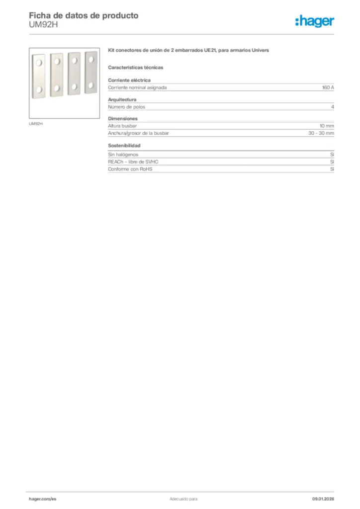 Imagen Hager Ficha de datos de producto UM92H | Hager España